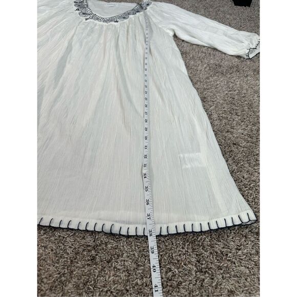 Anthropologie VELVET Trista Blanket Stitch Kaftan Dress White Embroidered Boho M - Picture 9 of 13
